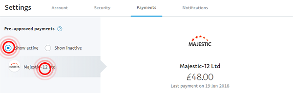 Mostrar pagos activos en la página de pagos de PayPal